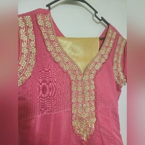 3 pc pink gold Anarkali suit set